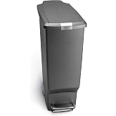 simplehuman 40 Liter / 10.6 Gallon Slim Kitchen Step Trash Can With Secure Slide Lock, Grey Plastic