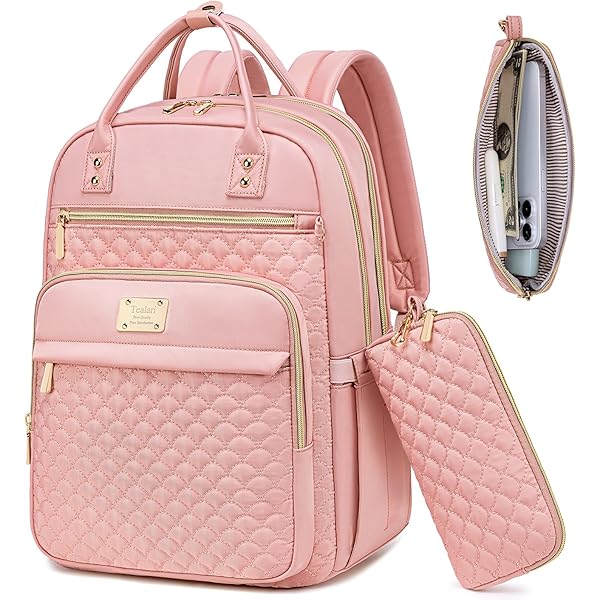 Tealari Laptop Backpack for Women,15.6 Inch Laptop Backpack for Work,Water Resistant Travel Backpack,College Bookbag with Wallet (Pink-1) : Electronics