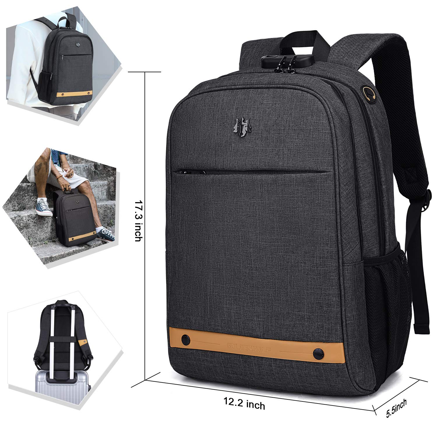 Computer Backpack,Travel Laptop Backpack with Lock Anti Theft Durable, Water Resistant College Students Lightweight Slim Computer Bag for Women/Men Fits 15.6 Inch Laptop and Notebook, Black