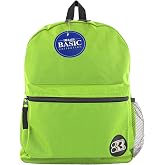 BAZIC Products 1034 Basic Backpack, Lime Green, 16" | Zip main compartment, Front zip pocket, Side water bottle holder