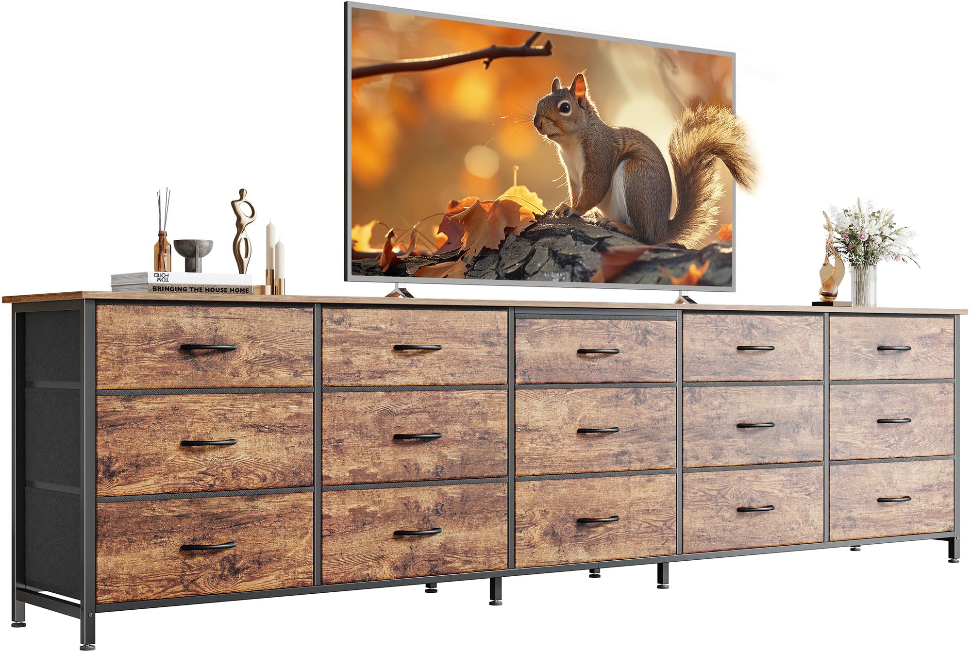 Huuger 78.7 inch Long Dresser for Bedroom, Extra Large TV Stand for 65, 75, 85 inch TV, 15 Drawer Dresser for Closet, Wide Chest of Drawer with Storage, Low Entertainment Center, Retro Brown