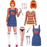 Aileam Halloween Killer Doll Costume Women Wanna Play Gothic Fancy Bolero Top Overall Bodysuit Socks Scar Tattoos Prop Knife