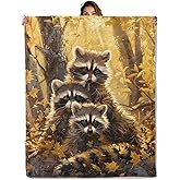 Raccoon Family Blanket 50x60 in, Flannel Throw Blankets for Travel Camping Sofa Living Room Decor, Lightweight Cozy Soft Fuzzy Gifts for Women Adults Kids