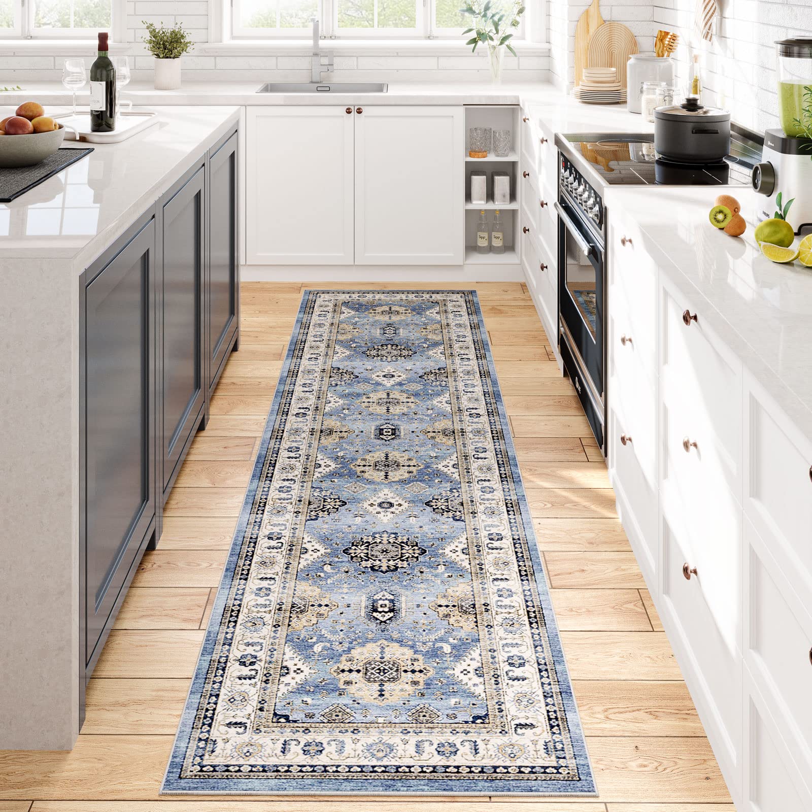 Photo 1 of Dripex Vintage Runner Rug-2x8 Washable Distressed Hallway Runner Oriental Medallion Carpet Non-Slip Stain-Resistant Kitchen Mat Foldable Thin Accent Rug for Entrance Living Room Bedroom
