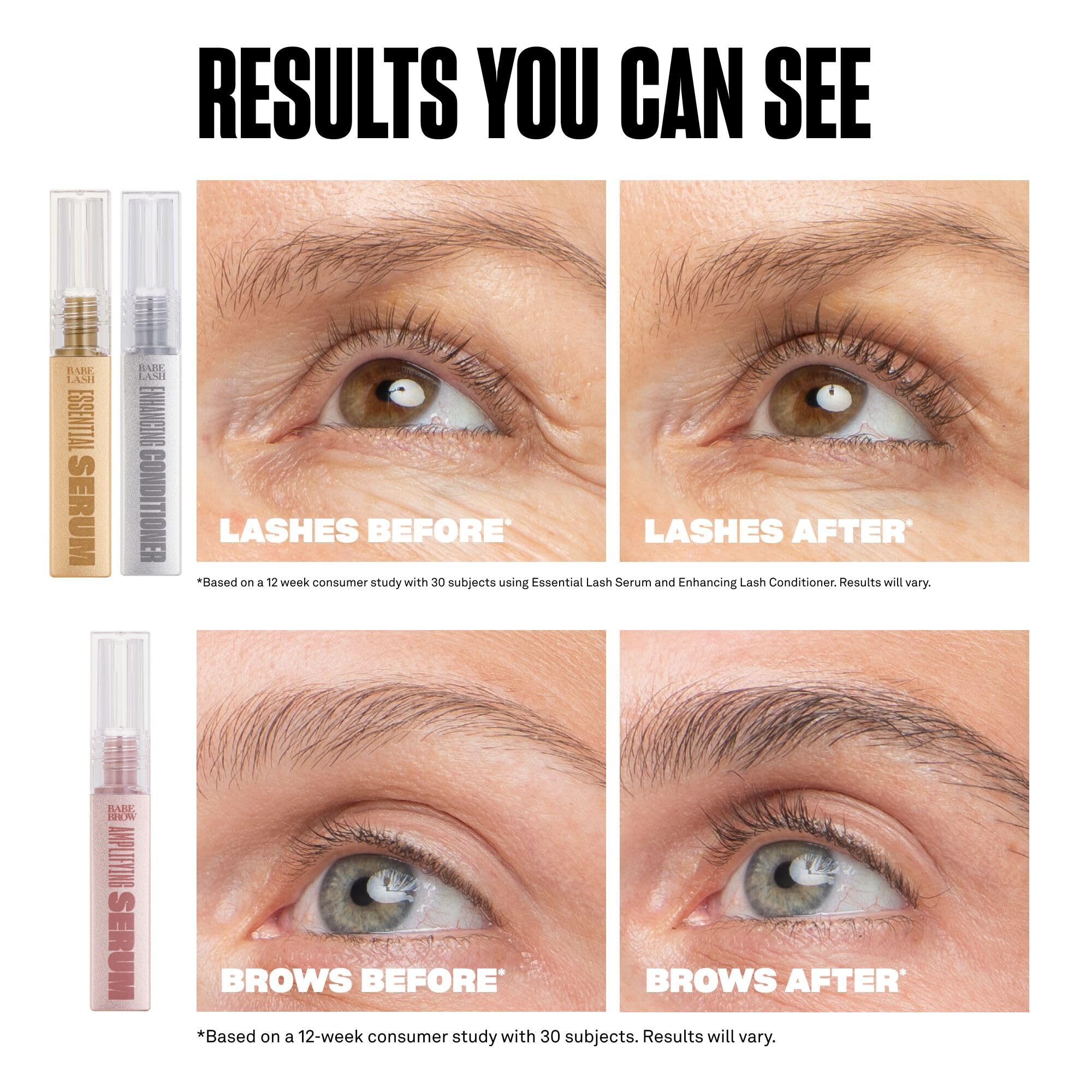 Babe Original Triple Threat Mini Set, Includes Babe Lash Essential Serum & Enhancing Conditioner + Babe Brow Amplifying Serum, 1 mL, 3 Pack