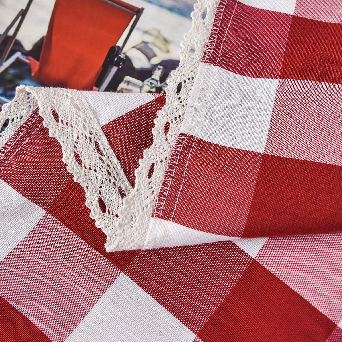 BEBEN Lace Checkered Tablecloth,Spillproof and Washable Polyester Table Cloth for Rectangle Tables,52-Inch-by-70,Red and White Checkered,Seats 4 to 6 People: Kitchen & Dining
