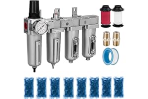 NANPU 1/2" NPT Industrial Grade 4 Stage Air Drying System - Particulate Filter, Coalescing Filter, Double Desiccant Dryers & Air Regulator, Metal Bowl, Auto Drain, for Paint Spray＆ Plasma Cutter