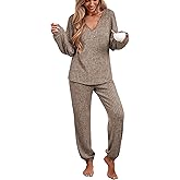 iChunhua Pajama Sets for Women Long Sleeve Pullover Sweater Top and Ribbed Knit Jogger Pant 2 Piece Sleepwear