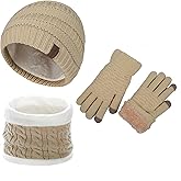 UOUDIO Women’s Winter Knit Beanie Fleece Lined Neck Warmer Touchscreen Gloves Set Christmas Gift