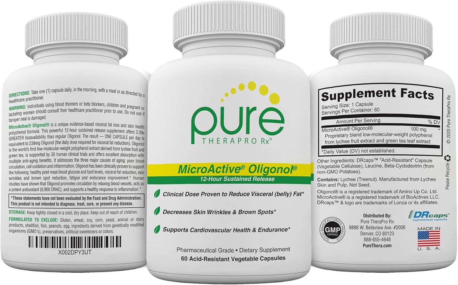 MicroActive Oligonol “Sustained Release” 60 Veg Caps | 2 Month Supply and 2X More BioAvailable | Clinically Proven for Fat Reduction & Skin Health | Supports Cardiovascular Health | Vegan: Health & Personal Care