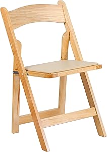 Flash Furniture HERCULES Series Natural Wood Folding Chair with Vinyl Padded Seat