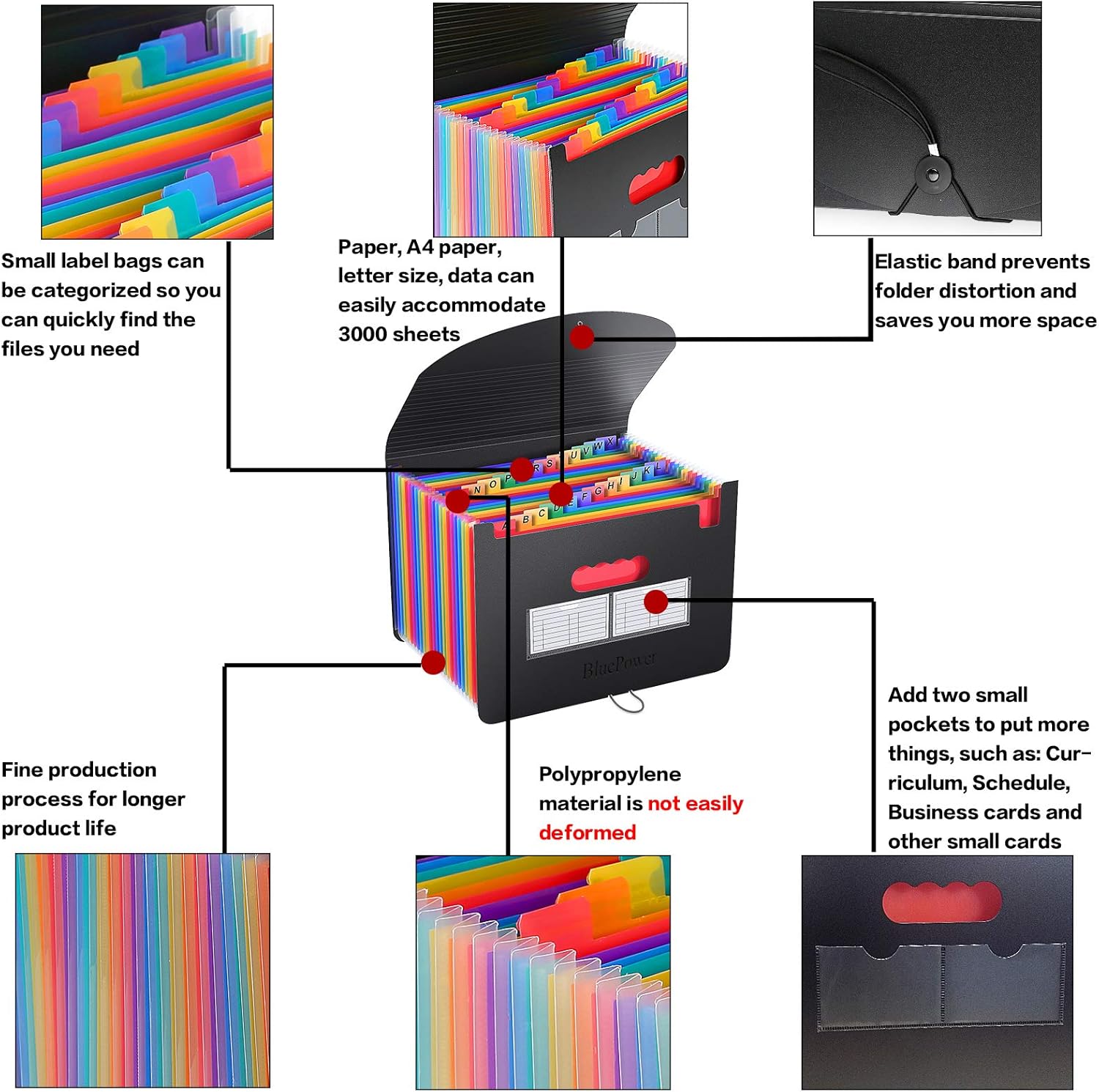 Accordian File Organizer, 24 Pockets Expanding File Folder with Expandable Cover, Portable Document Organizer, Accordion Filing Box, Desktop Plastic Receipt Paper Folders with 2 Labels(A4/Letter Size) : Office Products