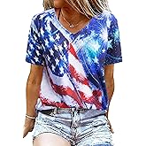 American Flag T Shirt Women USA Star Stripes Fourth July Tee Shirts Casual America Flag Print V Neck Tee Tops