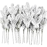 DIYDEC 30pcs Snowy Pine Branches 11.8" Christmas Artificial Pine Picks Branches Snowy Pine Needles Frosted Faux Pine Picks Greenery Stems for Christmas Tree Garland Wreath Vase DIY Crafts Home Winter