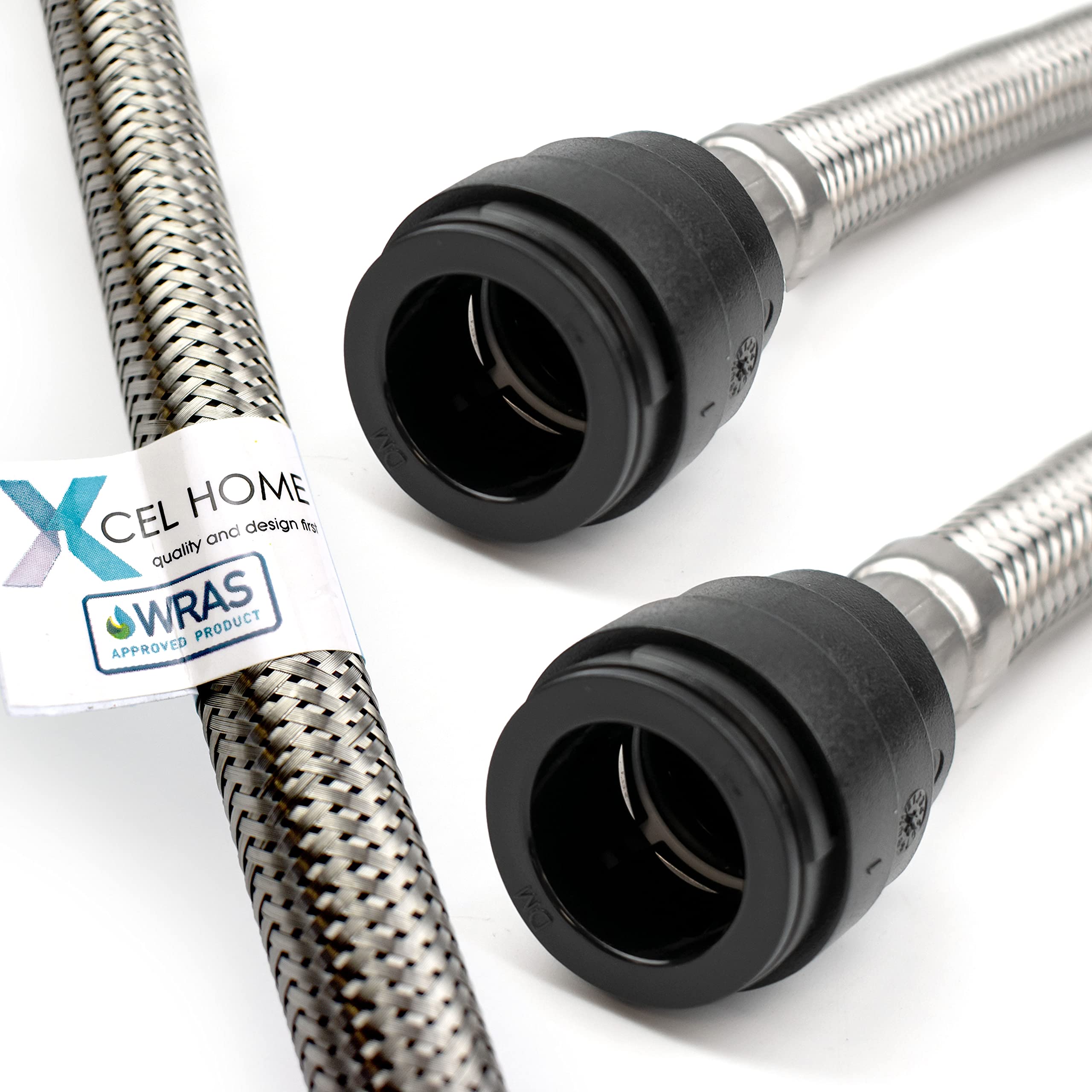 Xcel Home WRAS Approved PushFit Flexible Connector 22mm x 22mm BSP (500mm Long) | 2 Lengths Available | Tap Connectors for Kitchen Sink/Bathroom Basin Stainless Steel Braided Flexi Tail | 1 Pipe