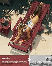 SERWALL Patio Chaise Lounge Chair, 78'' Long HDPE