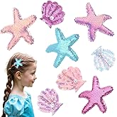 Oruola 8pcs Seashell Hair Clip,Glitter Starfish Seashell Starfish Hair Clips,Multicolor Beach Hair Accessories,Shell Hair Clip with Pearls,Starfish Hair Clip for Women Girls Beach Wedding