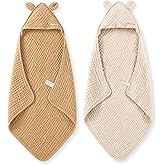 Momcozy Baby Towels, 6-Layer 100% Cotton Muslin Hooded Baby Towel Set for Newborn, Infant & Toddler, Soft Absorbent Baby Bath