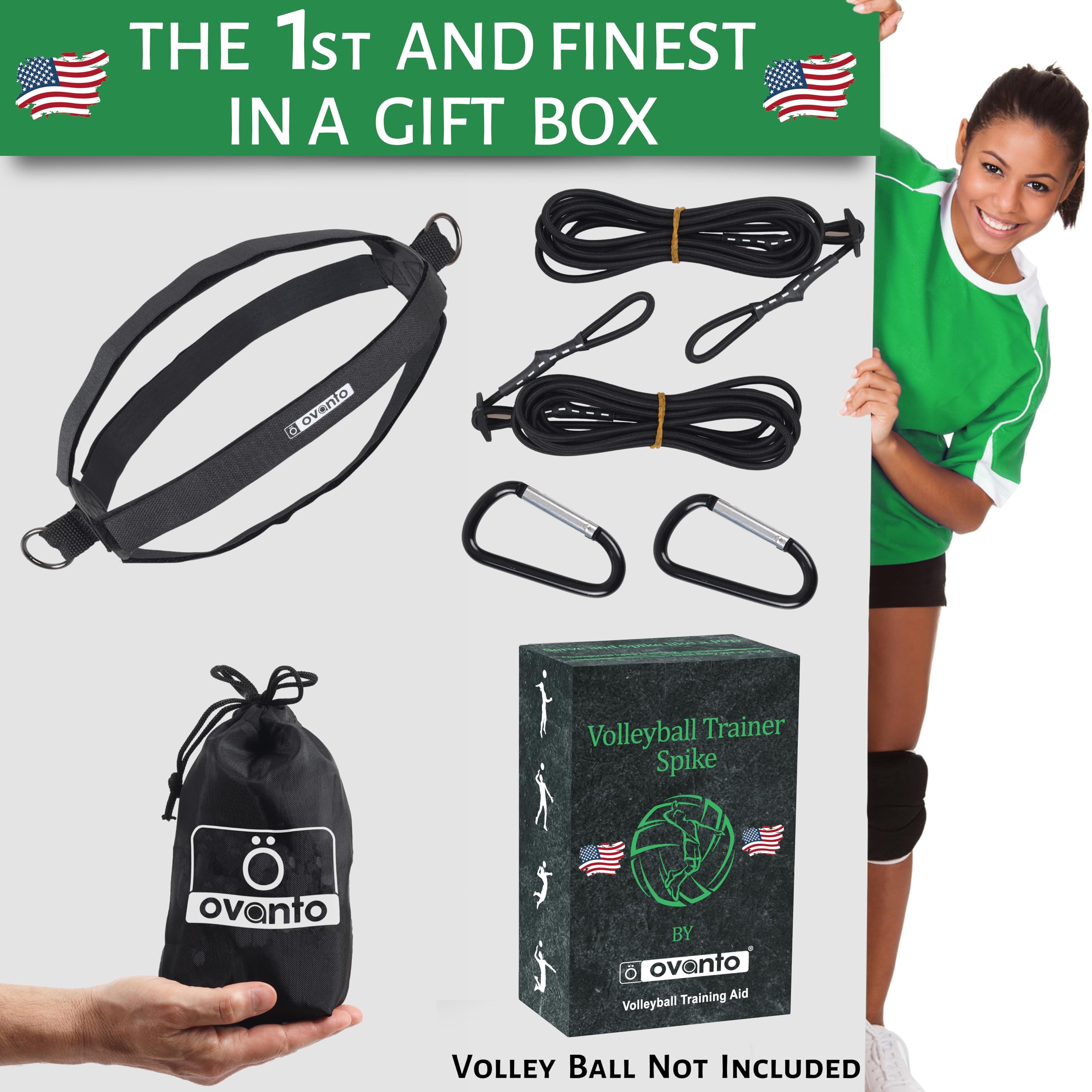 OVANTO Volleyball Training Equipment Aid – Solo Volleyball Equipment in 4 Styles to Serve, Spike, Set and Pass Like a Pro - Adjustable Volleyball Practice Equipment Gift for Beginners & Experts