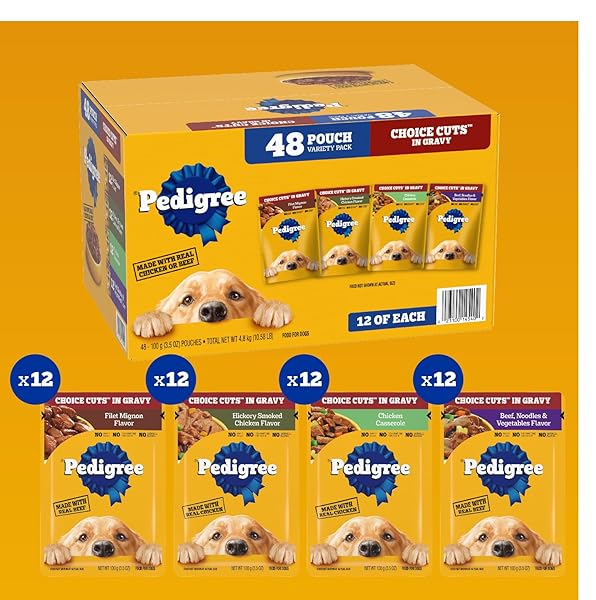 PEDIGREE CHOICE CUTS IN GRAVY WET DOG FOOD, ADULT SOFT WET DOG FOOD, VARIETY PACK, 3.5 OZ. POUCHES, 48 COUNT