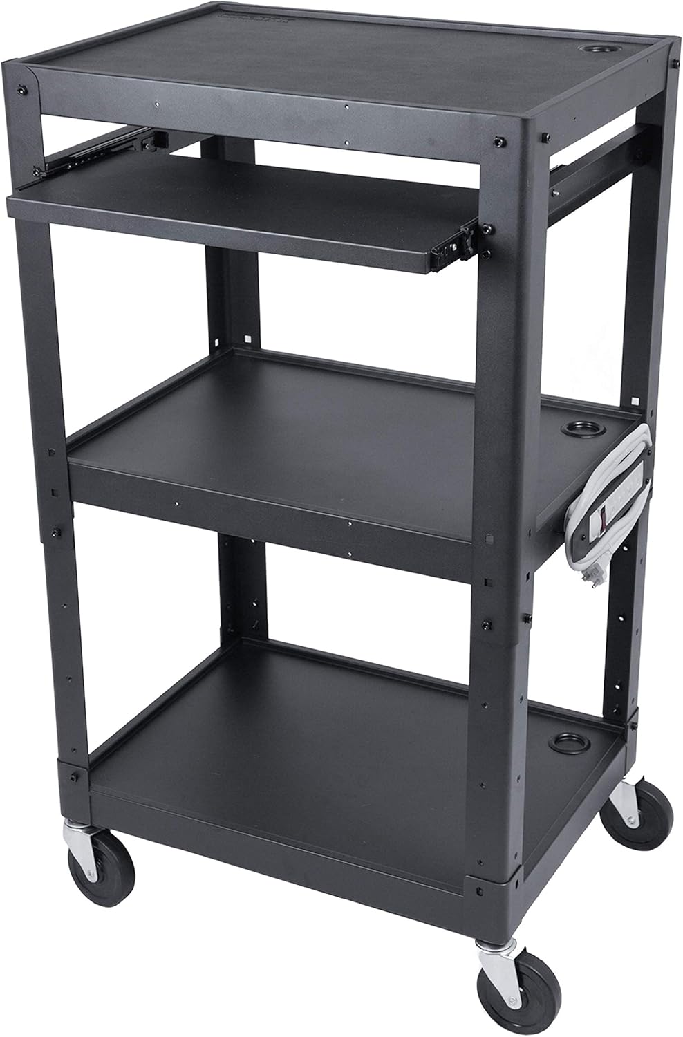 Steel Frame AV Cart with Wheels - Audio Visual Station with Wheels for Multi Media Technology (Printer, Projector, Document Camera, Laptop, Computer) - Three Shelf Rolling Cart with Power Cord : Office Products