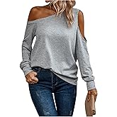 SweatyRocks Women's Soft T Shirts Long Sleeve Cut Out Shoulder Asymmetrical Neck Tops