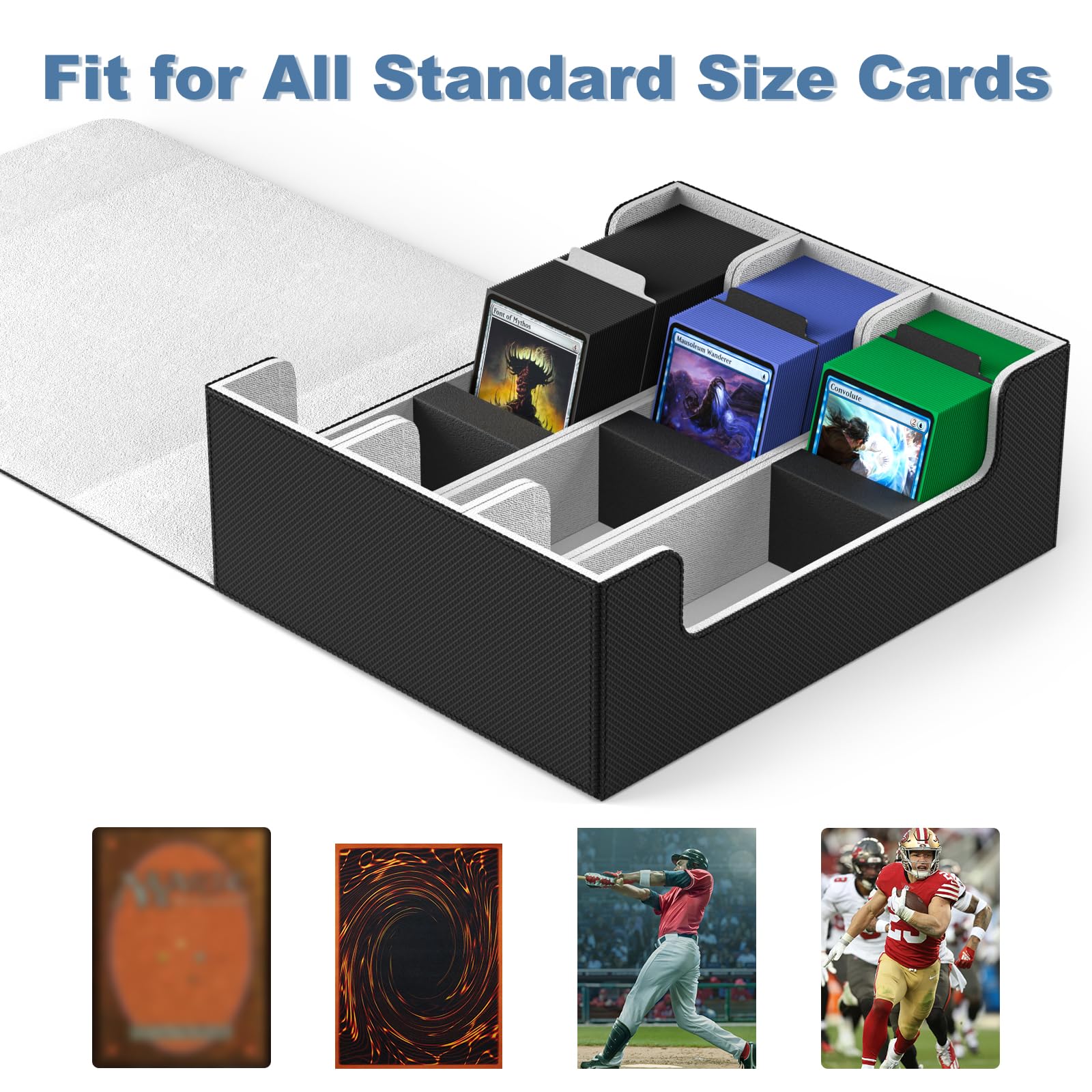 Mlikero Card Deck Case for Trading Cards 1800+, Trading Card Storage Box with 10 Dividers and 3 Foam Stoppers, Leather Magnetic Closure Commander Deck Box Fit for YuGiOh, MTG and Sport Cards