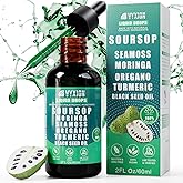 Vyxion Soursop Bitters Liquid Drops 10 in 1 with Sea Moss, Moringa, Turmeric, Black Seed Oil, Oregano, Ashwagandha | Herbal Extracts for Overall Health-Enhancing | Vegan, Non-GMO | 2 Fl Oz