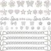 40 Pcs Bling Shoe Charms, Flower Butterfly Shoe Decor Silver Shoe Chains DIY Shoes Accessories Charms for Women Teens Luxury Clog Sandals Charm for Birthday Party Favor