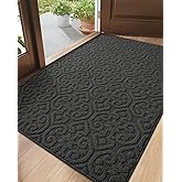DEXI Front Door Entryway Mat Non Slip, 3x5 ft Large Washable Inside Entrance for House Floor Low Profile, Thin Entry Doormat Absorbent Dirt Trapper, Dark Grey