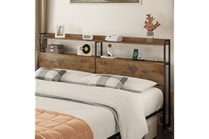 METYERRY Adjustable King Size Headboard with Outlets, USB Ports,Type-C,LED Lights, and Storage, Rustic Brown, Sturdy Headboard for Enhanced Comfort and Functionality, King Size,Bed Frame NOT Included