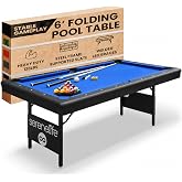 SereneLife 6-Ft Folding Pool Table - Best in Stability - Steel Frame, Fully Supported Slate, Welded Leg Supports with Safety Anti Collapse Locks, 128LB Heavy Duty Billiard Game and Accessory Set