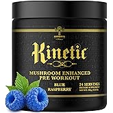 Ambrosia Kinetic - Organic Pre Workout Powder | Mushroom-Enhanced Natural Pre Workout | Nootropic Superfood Powder for Clean Energy, Focus, Recovery | 24 Servings | Blue Raspberry