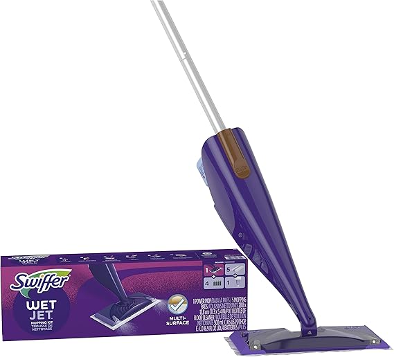 Swiffer WetJet Mopping Kit (1 Power Mop, 5 Mopping Pads, 1 Bottle of