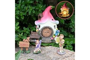 ALLADINBOX Solar Fairy Garden Gnome Accessories Kit - Hand Painted Miniature Fairy House Figurine Set of 4 pcs, Indoor & Outdoor Ornaments Gifts for Girls Boys Adults