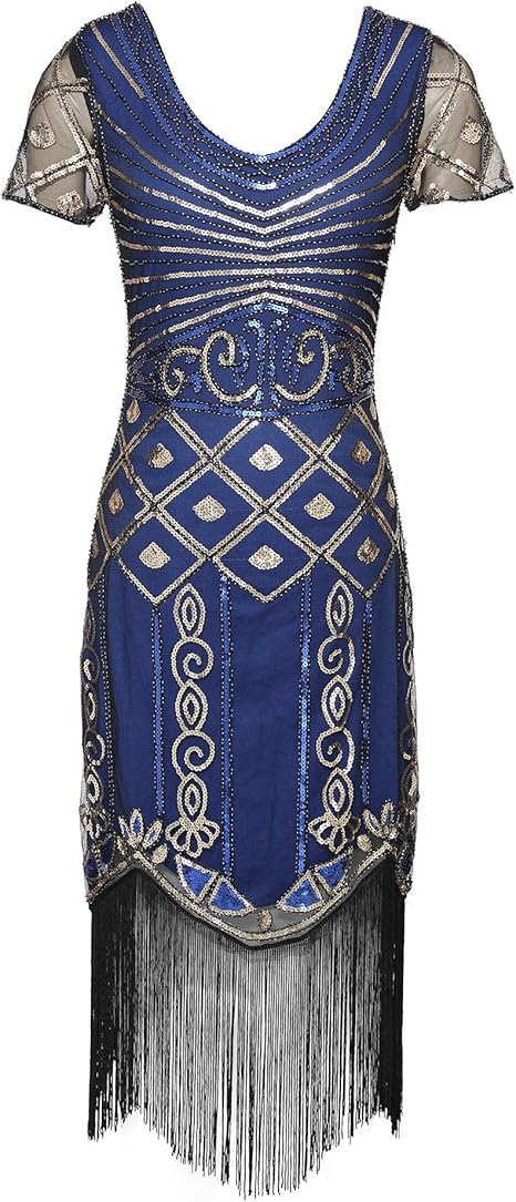 blue and gold cocktail dress