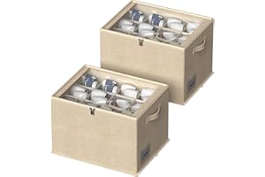 CYhom 2 Pack Shoe Organizer for Closet - Shoe Storage Bins with Clear Cover, Fabric Shoe Storage Containers with Reinforced Handles, Fits up to 24 Pairs (Beige, 16.5 * 12.6 * 12.2in)