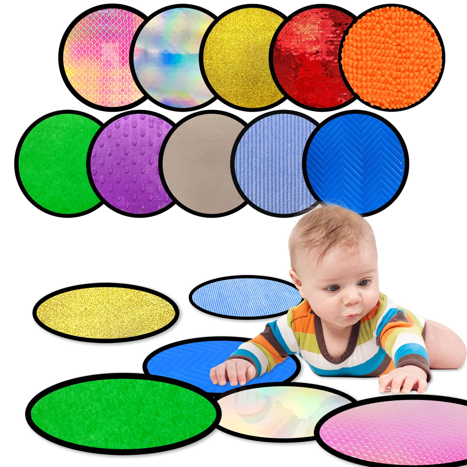 Bouiexye 10 Sets Sensory Mats for Autistic Children Textured Sensory Tiles Sensory Toys Babies and Toddlers with Sensory Issues Tactile Sensory Walls Fidgeting Educational Activity (Round)
