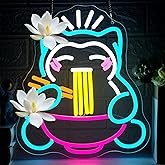 Ramen Cat Neon Sign for Wall Decor Dimmable Cat Ramen Neon Light for Man Cave Noodle LED Light Up Sign For Restaurant Home Bar Kitchen Dinning Room Safe Birthday Gifts Size 13.7 * 12.1In(P339)