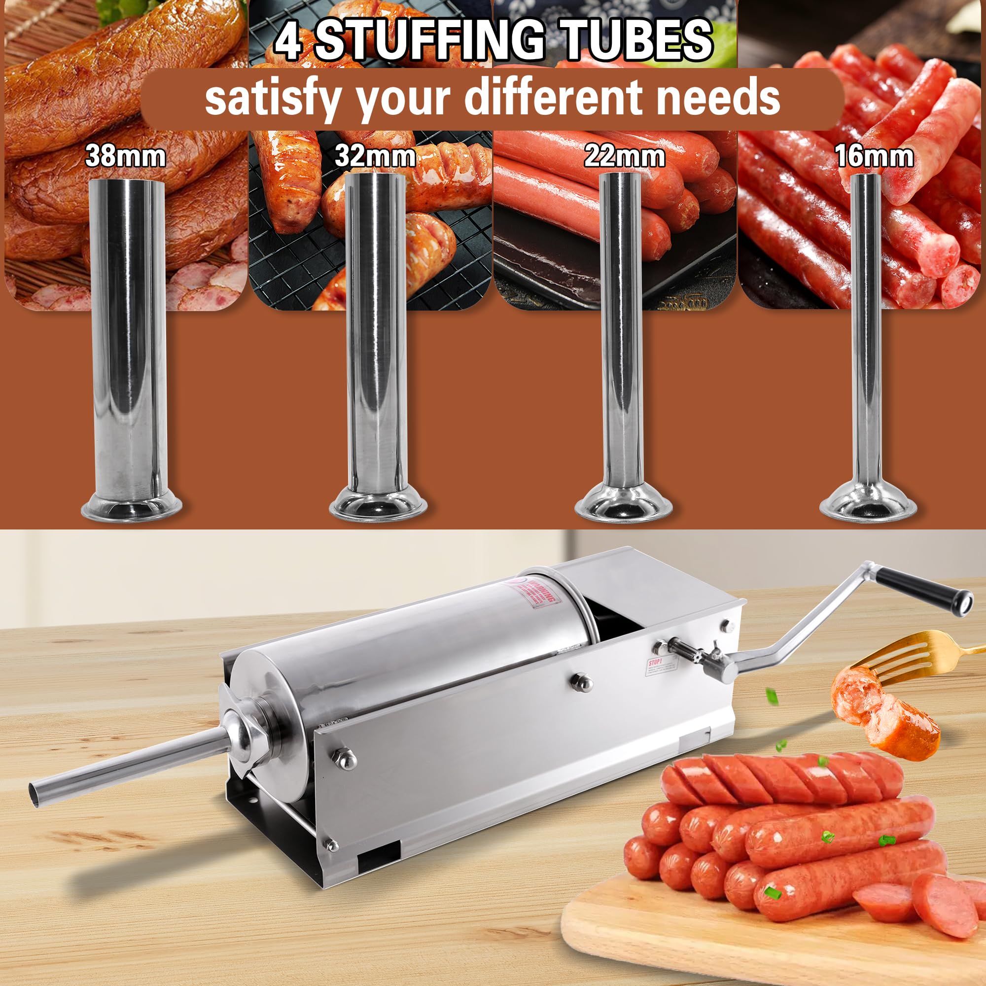 Hakka 15lbs(7 Liter) Sausage Machine 2 Speed Stainless Steel Horzontal Sausage Stuffer