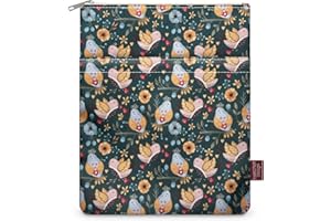 E-WEICHEN 9''x11'' Book Sleeve with Zipper Book Cover for Book Lovers Book Pouch Book Protector Pouch Book Covers for Hardcover Washable Multifunctional Book Sleeves Dark Green Bird