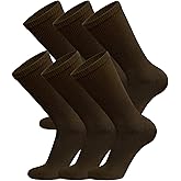 6 Pairs of Cotton Diabetic Non-Binding Neuropathy Crew Socks (Deep Brown, Fits Mens Shoe Size 8.5-10,5/Womens Shoe Size 9-11.5)