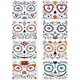 Qpout Day of the Dead Face Tattoos,8 Sheets Rose Sugar Skull Skeleton Fake Temporary Tattoos for Kids Adults Día de Los Muertos Makeup Masquerade Cosplay Halloween Party Favor Supplies