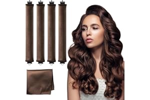 HAIOLORPRO Heatless Hair Curler Velvet, Heatless Curls Overnight Hair Curlers to Sleep in, Overnight Rods Heatless Curls for Short Long Hair All Hair Types Styling Tools-5PCS Brown
