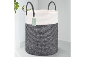 BOSROTY Large Blanket Basket, Tall Laundry Basket, 16”x 20”, Nursery Hamper, Laundry Hamper, Clothes Basket Laundry, Large Storage Basket, Toy Basket, White & Black