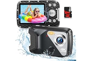 WEOCHI Underwater Camera, UHD 4K 48MP Waterproof Camera with 18X Zoom Selfie Screens,16FT Compact Waterproof Digital Camera with 32GB Card,Fill Light Underwater Camera for Snorkeling(Black)