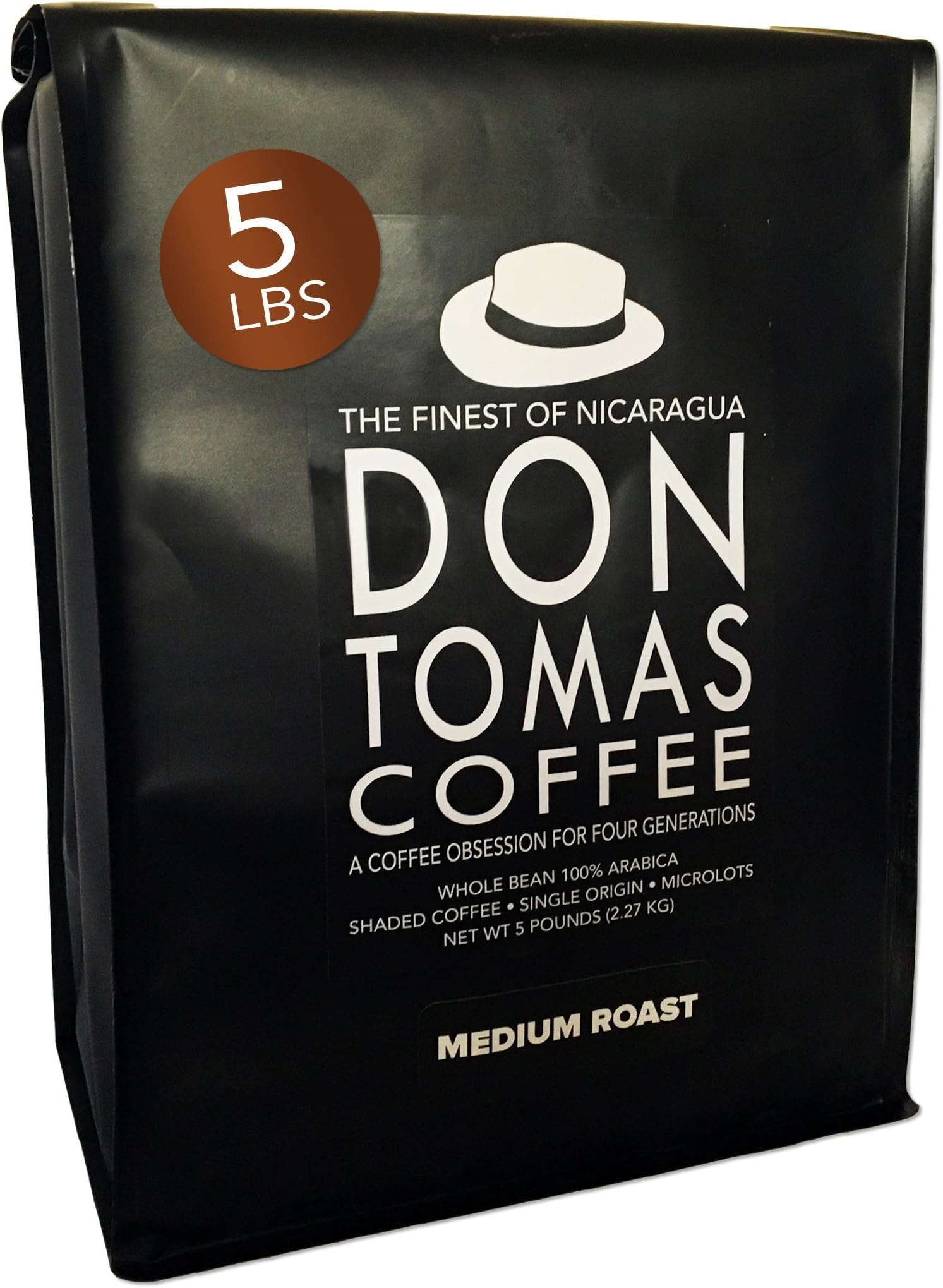 Don Tomás, Nicaraguan Whole Coffee Beans, Medium Roast, 5 Lbs, Single Origin, Direct Trade, Rainforest Alliance Certified, Small Family Business