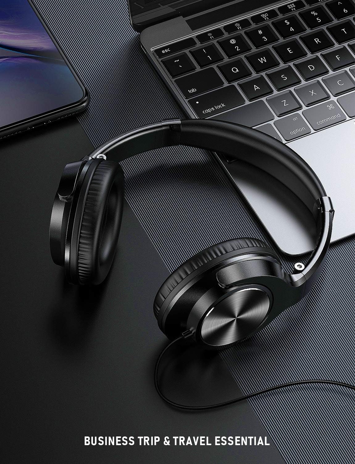 VOGEK Over Ear Headphones with Mic, Stereo Bass Wired Earphones, Portable Lightweight Foldable Headsets with 1.5M Tangle Free Cord and Microphone for Cellphone Tablet Laptop Computer, Black: Home Audio & Theater