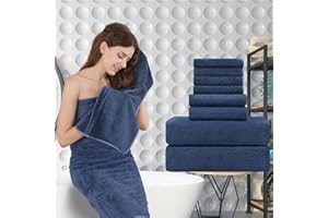 JUNSEY Navy Bath Towels Set of 8, Quick Dry Bathroom Towel, 2 Oversized Bath Sheets/2 Hand Towels/4 Washcloths,600 GSM Microfiber Shower Towels Large Ultra Soft Hotel Absorbent Towels For Bathroom Spa Gym