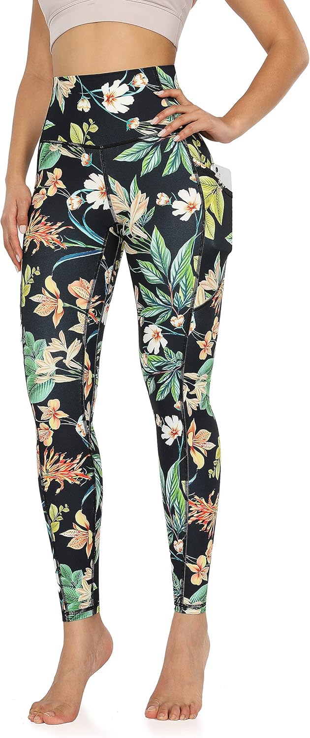 ODODOS Women's High Waisted Pattern Yoga Leggings with Pockets, Workout Sports Running Athletic Printed Yoga Pants: Clothing